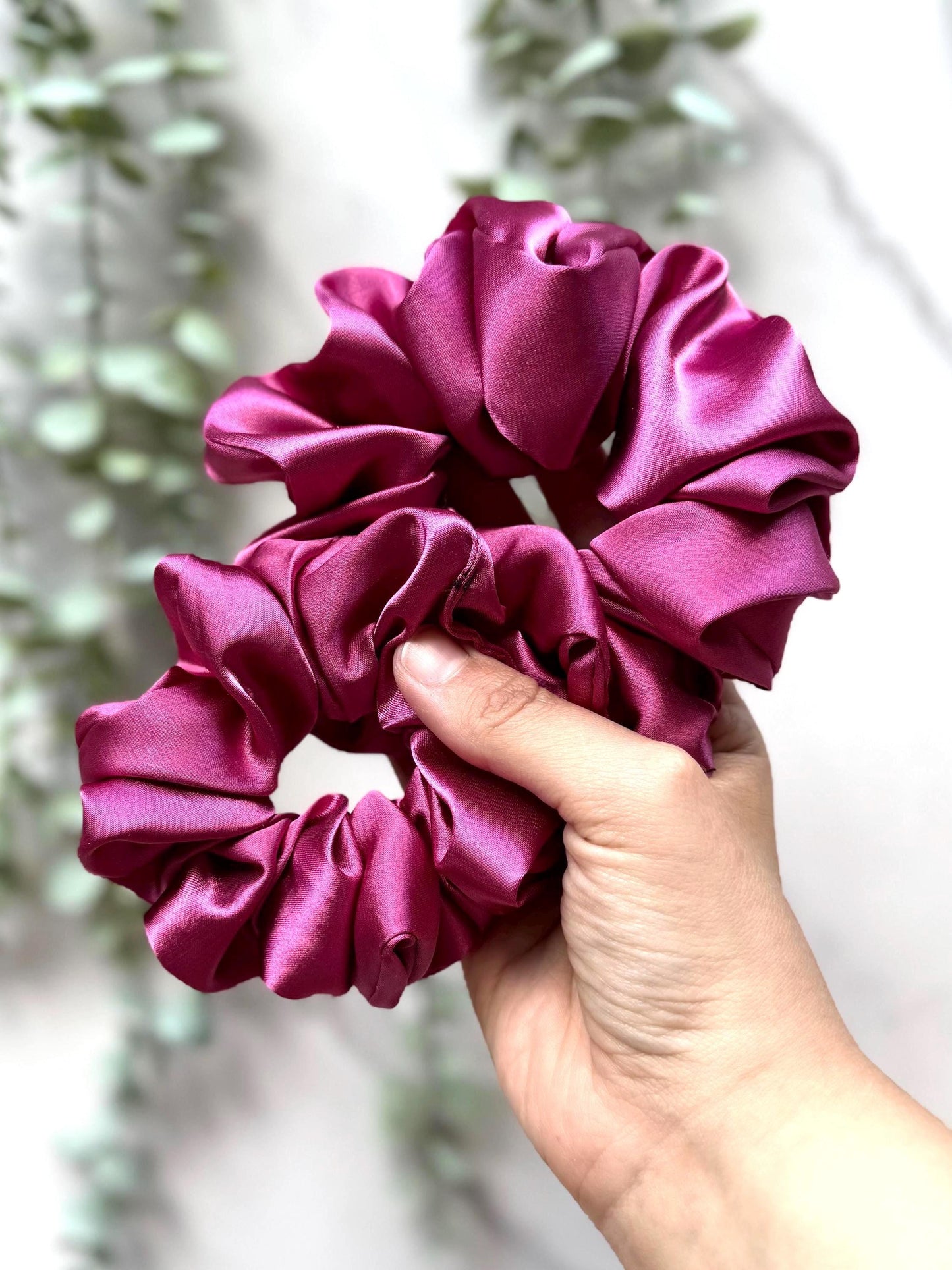 Magenta satin scrunchie