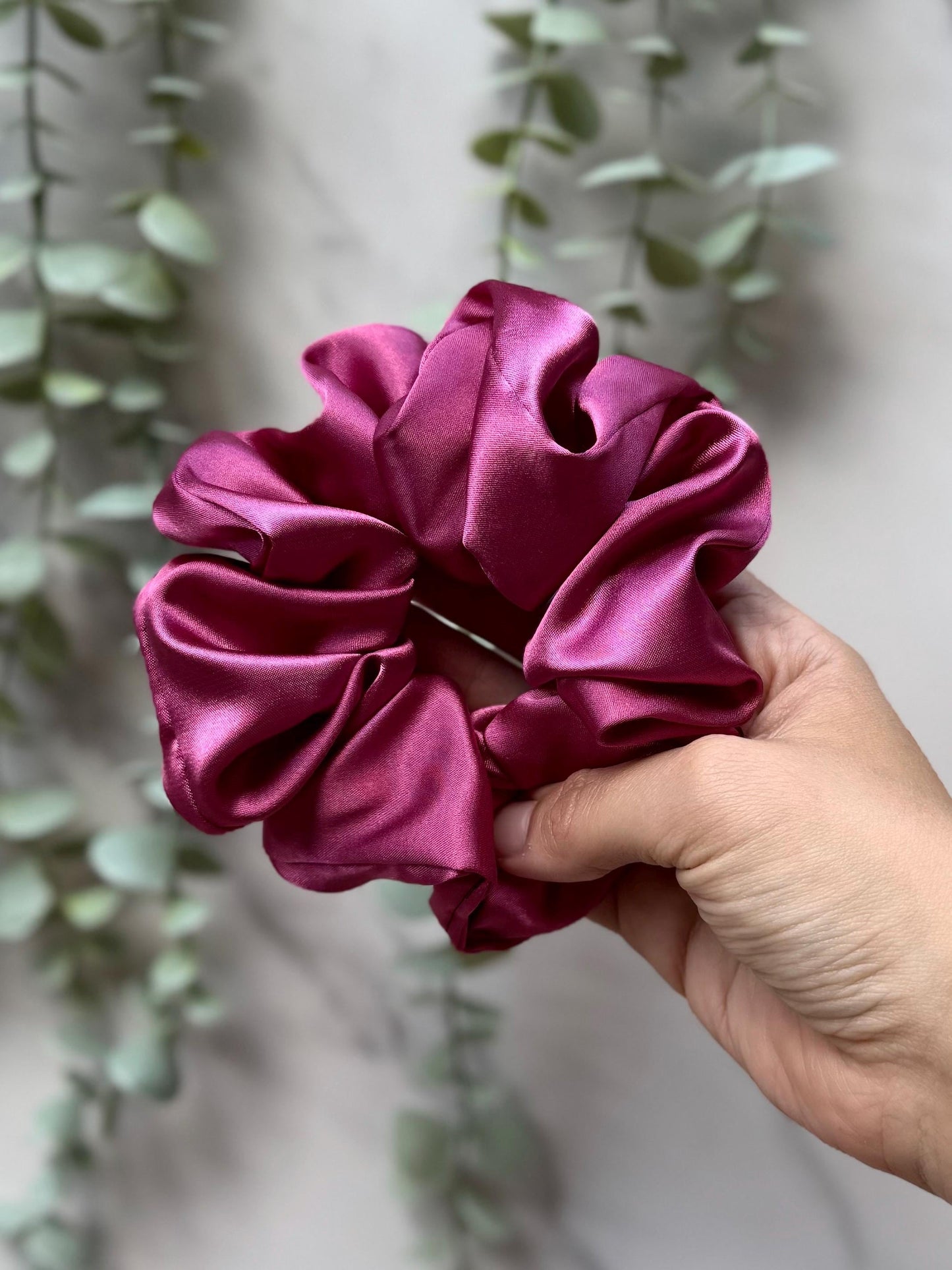 Magenta satin scrunchie