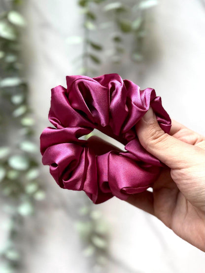 Magenta satin scrunchie
