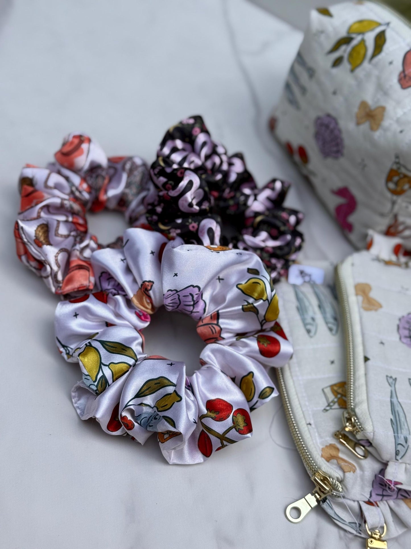 Pink snakes Satin Scrunchie: