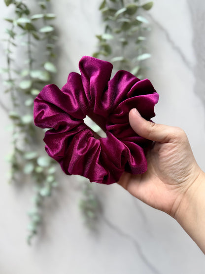 Fuchsia Velvet Scrunchie: Handmade Hair Tie for Thick Hair